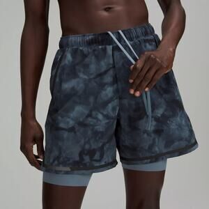 Lululemon Surge Shorts 6" Lined Elastic Waist Tidal Dye River Blue Mens Large